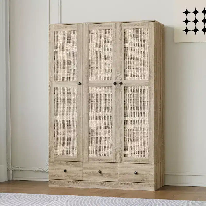 Armadio in Rattan Marrone Naturale a 3/6 Ante, Stile Rustico, 1 Persona