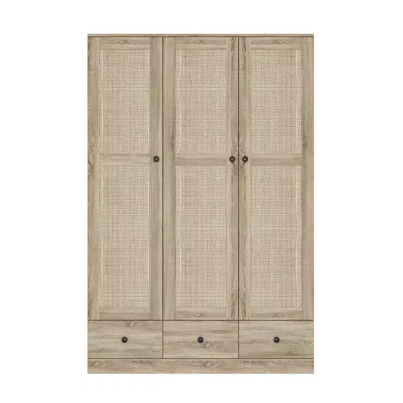 Armadio in Rattan Marrone Naturale a 3/6 Ante, Stile Rustico, 1 Persona