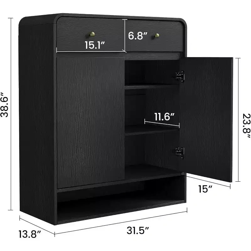 Scarpiera da Terra Beige/Nera, 2 Ante 2 Cassetti, Contiene 18 Paia