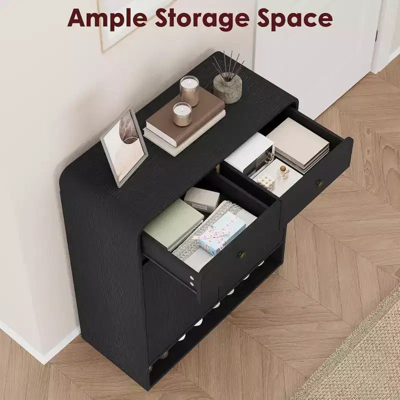 Scarpiera da Terra Beige/Nera, 2 Ante 2 Cassetti, Contiene 18 Paia