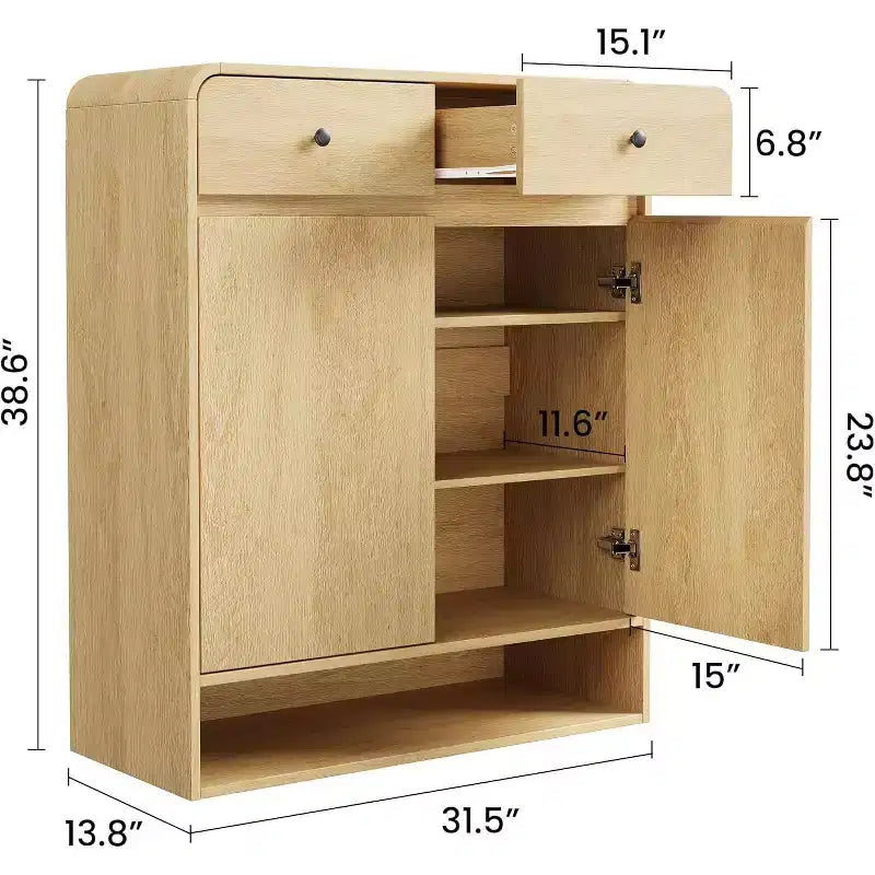Scarpiera da Terra Beige/Nera, 2 Ante 2 Cassetti, Contiene 18 Paia