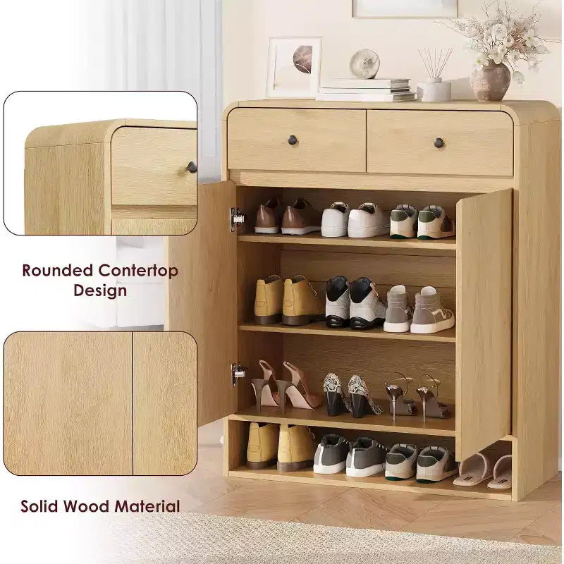 Scarpiera da Terra Beige/Nera, 2 Ante 2 Cassetti, Contiene 18 Paia