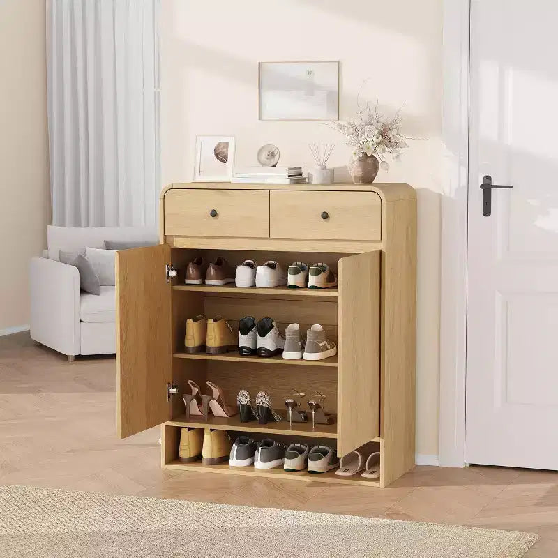 Scarpiera da Terra Beige/Nera, 2 Ante 2 Cassetti, Contiene 18 Paia