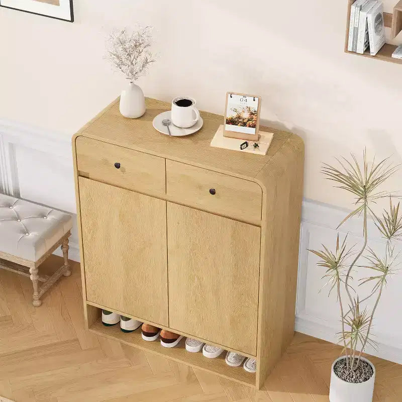 Scarpiera da Terra Beige/Nera, 2 Ante 2 Cassetti, Contiene 18 Paia
