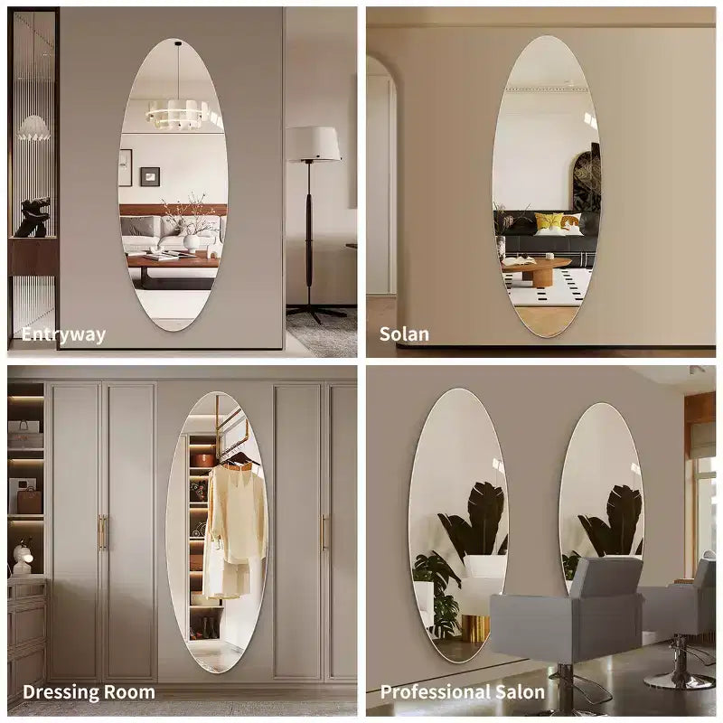 Specchio da parete ovale a figura intera, argento, singolo, 65" x 24"