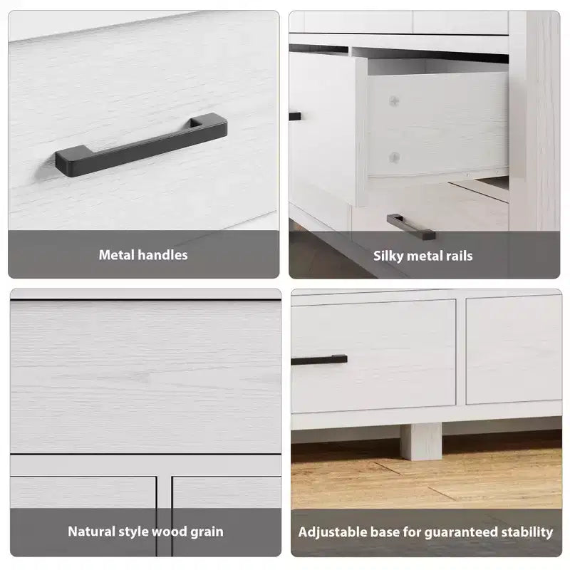 Cassettiera a 7 cassetti, nero/bianco, maniglie in metallo, stile moderno, per 1 persona