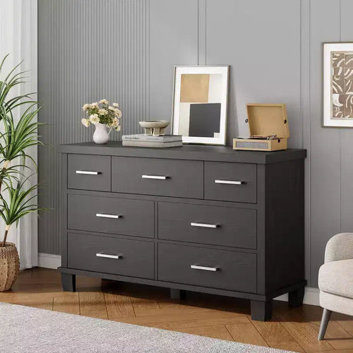 7 Drawers Dresser, Metal Handle, Wooden Dresser Organizer, for Living Room, Entryway