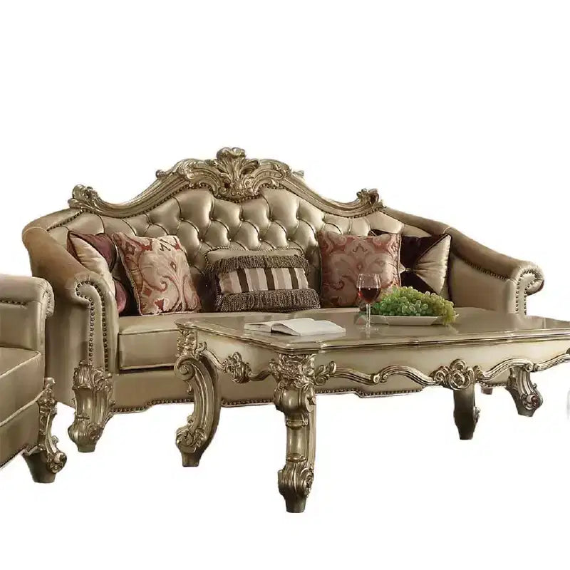 Acme Furniture Vendome II Sofa Bone Synthetic Leather/Gold Patina