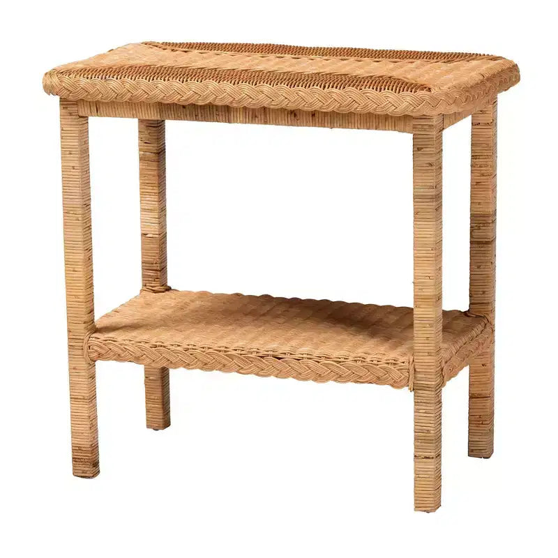 Tavolino Laterale in Rattan Intrecciato, Miele Chiaro / Marrone, Rettangolare, Per 1 Persona