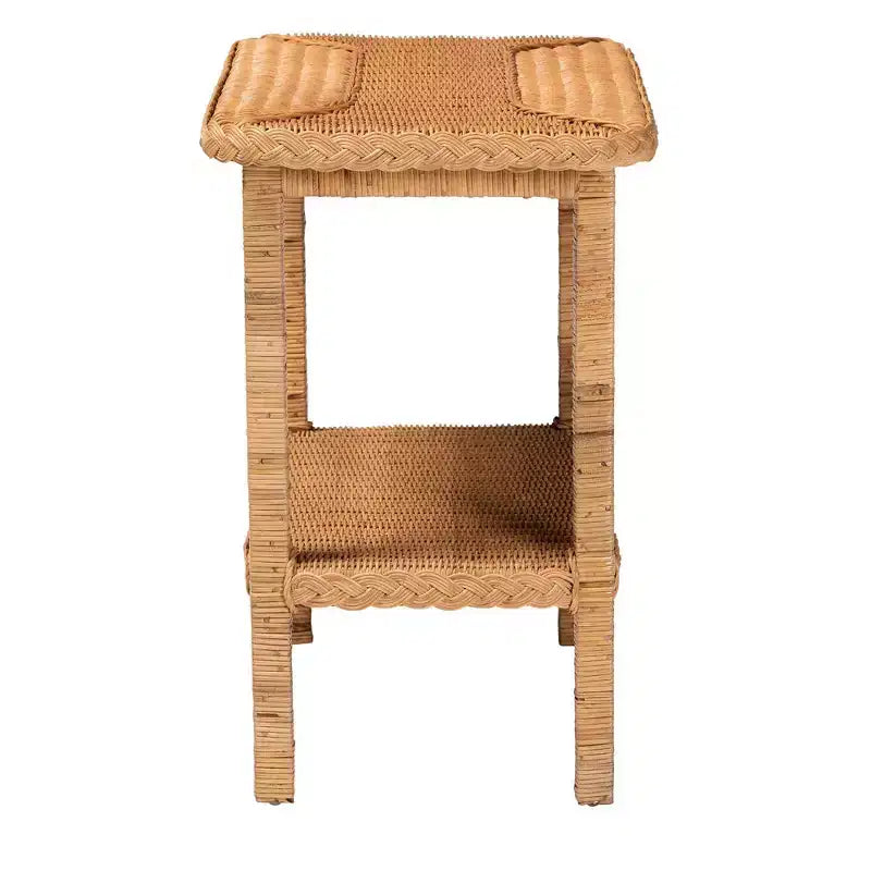 Tavolino Laterale in Rattan Intrecciato, Miele Chiaro / Marrone, Rettangolare, Per 1 Persona