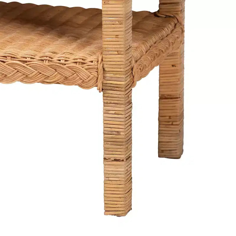 Tavolino Laterale in Rattan Intrecciato, Miele Chiaro / Marrone, Rettangolare, Per 1 Persona
