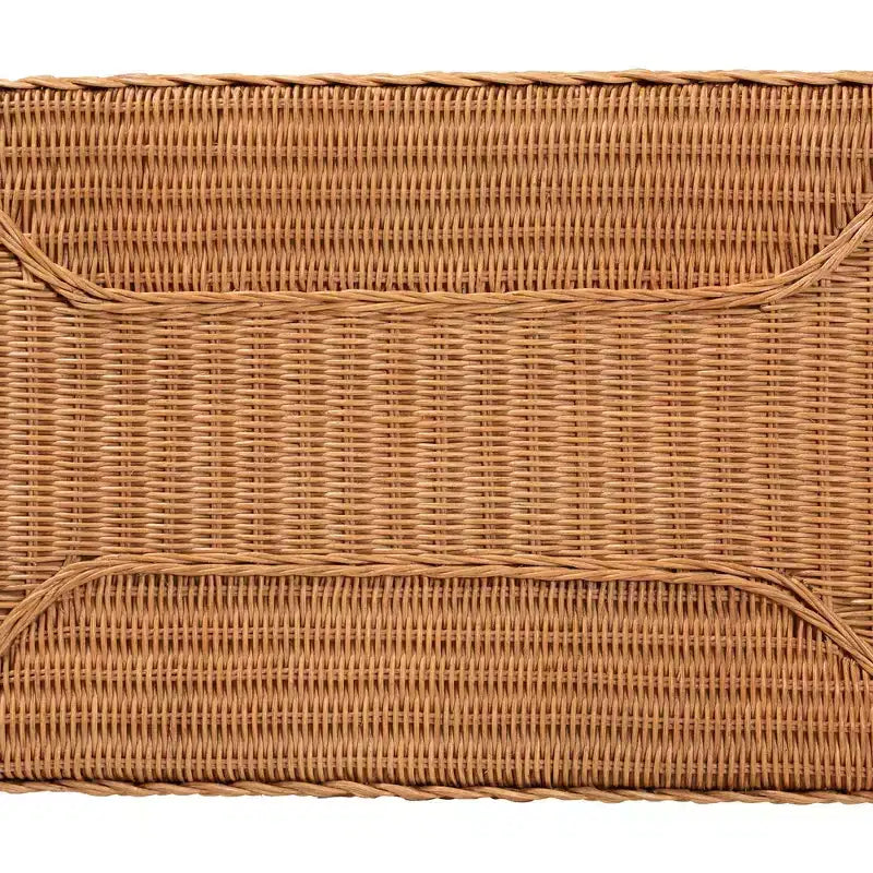 Tavolino Laterale in Rattan Intrecciato, Miele Chiaro / Marrone, Rettangolare, Per 1 Persona
