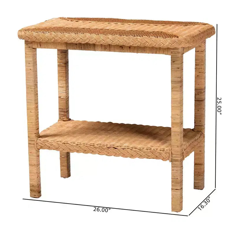 Tavolino Laterale in Rattan Intrecciato, Miele Chiaro / Marrone, Rettangolare, Per 1 Persona