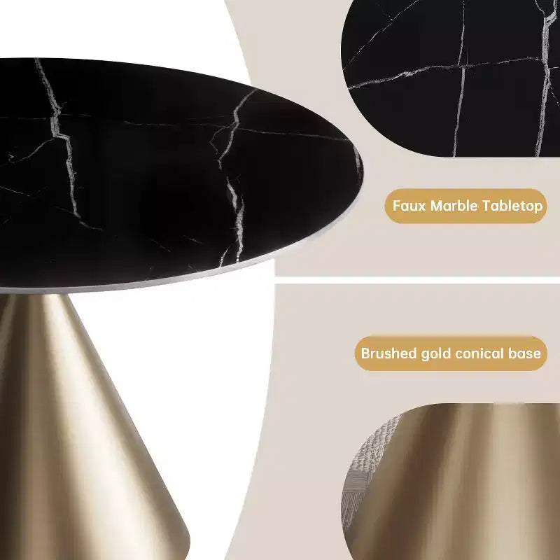 Tavolo da pranzo rotondo beige/nero 120 cm – piano in finto marmo, base a piedistallo dorata, 4 posti