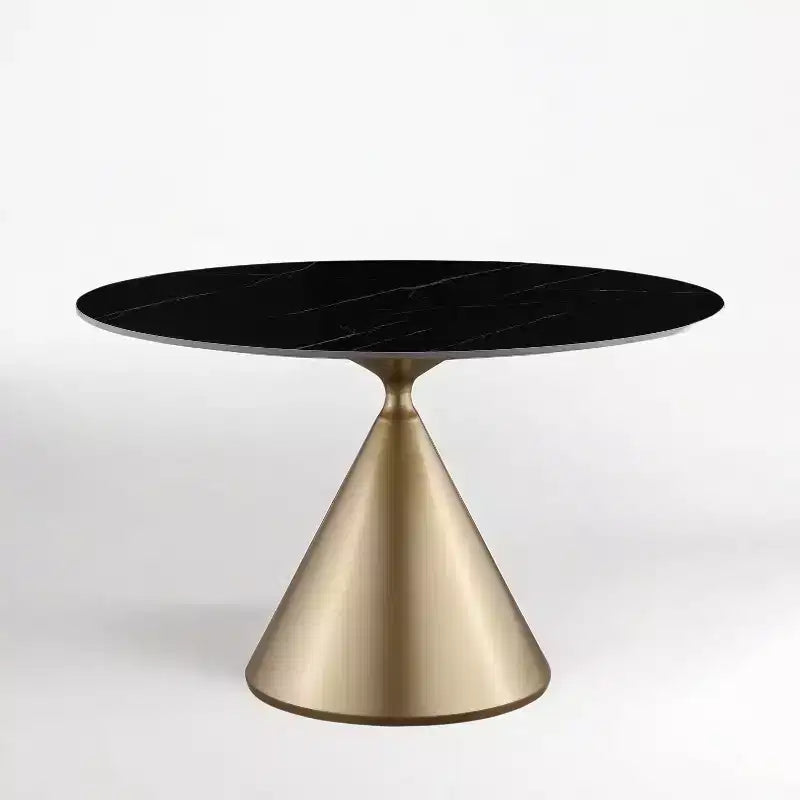 Tavolo da pranzo rotondo beige/nero 120 cm – piano in finto marmo, base a piedistallo dorata, 4 posti