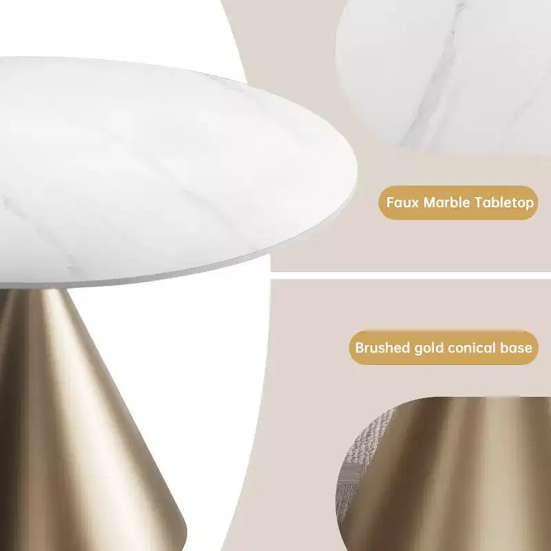 Tavolo da pranzo rotondo beige/nero 120 cm – piano in finto marmo, base a piedistallo dorata, 4 posti