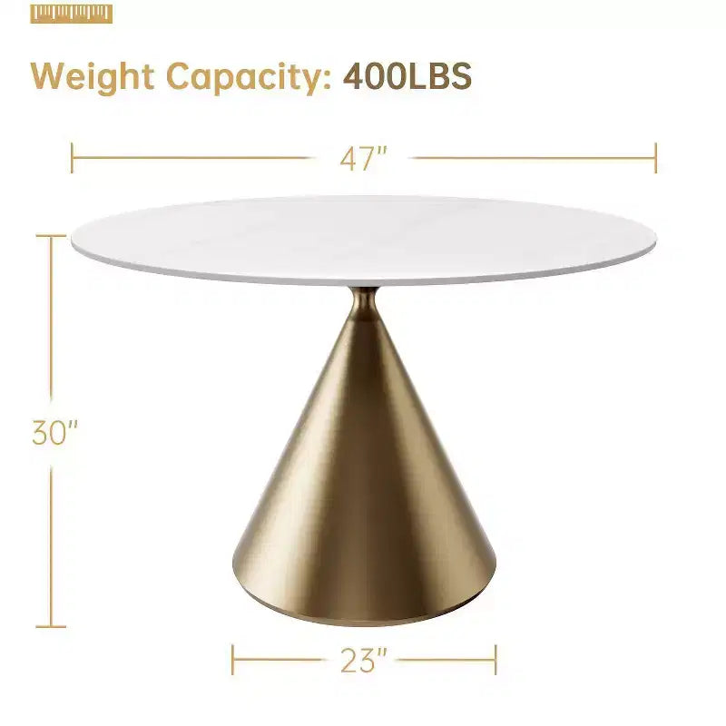 Tavolo da pranzo rotondo beige/nero 120 cm – piano in finto marmo, base a piedistallo dorata, 4 posti
