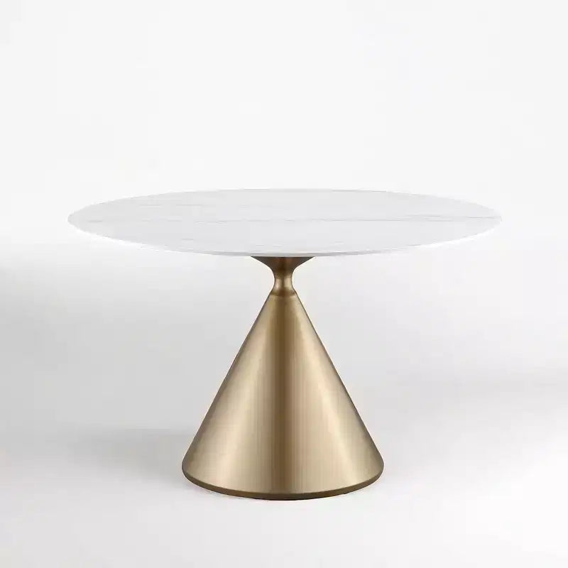 Tavolo da pranzo rotondo beige/nero 120 cm – piano in finto marmo, base a piedistallo dorata, 4 posti