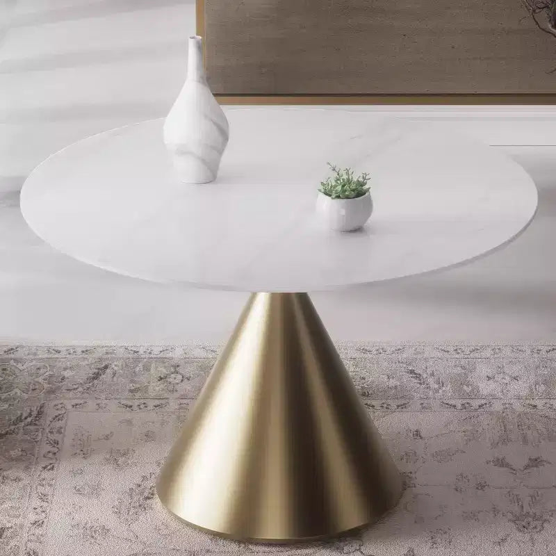 Tavolo da pranzo rotondo beige/nero 120 cm – piano in finto marmo, base a piedistallo dorata, 4 posti