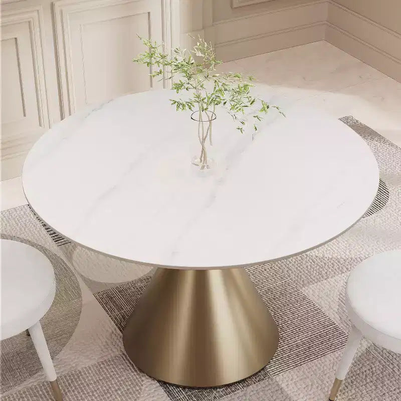 Modern Round Dining Table 47'' Circle Faux Marble Top Kitchen Table with Gold Luxury Cone Pedestal for Dining Room, Home Kitchen, Bistro-Morden Fort