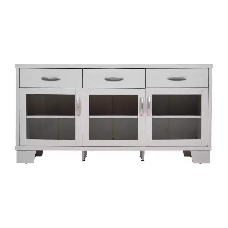 Madia Credenza Bianca / Nera con 3 Ante a Vetro e 3 Cassetti, Unità Singola