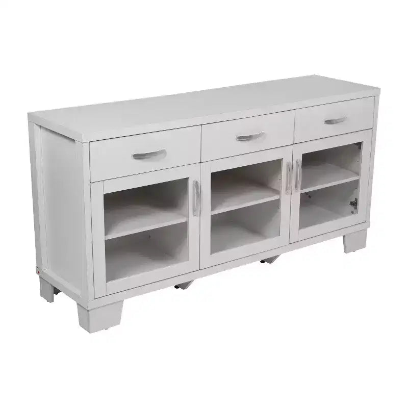 Madia Credenza Bianca / Nera con 3 Ante a Vetro e 3 Cassetti, Unità Singola