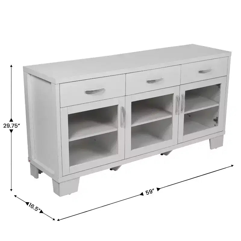 Madia Credenza Bianca / Nera con 3 Ante a Vetro e 3 Cassetti, Unità Singola