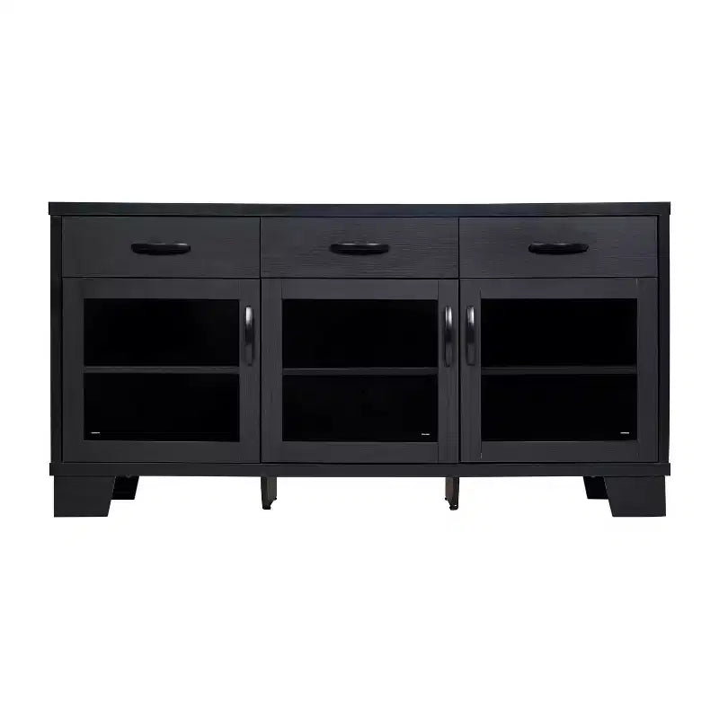 Madia Credenza Bianca / Nera con 3 Ante a Vetro e 3 Cassetti, Unità Singola