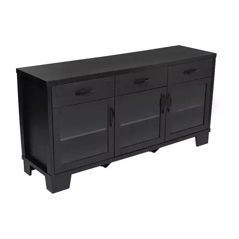 Madia Credenza Bianca / Nera con 3 Ante a Vetro e 3 Cassetti, Unità Singola