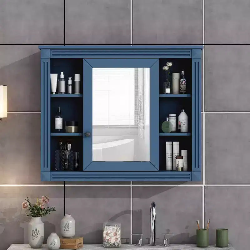 Bathroom Medicine Cabinet with Mirror Door, Wall Mounted Bathroom Storage Cabinet, Bathroom Wall Cabinet with 6 Open Shelves for Bathroom