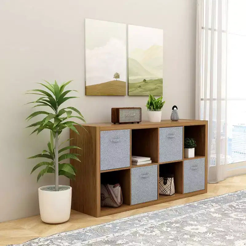 Libreria a cubo a giorno beige/bianca 2x4, scaffale contenitore a 8 cubi