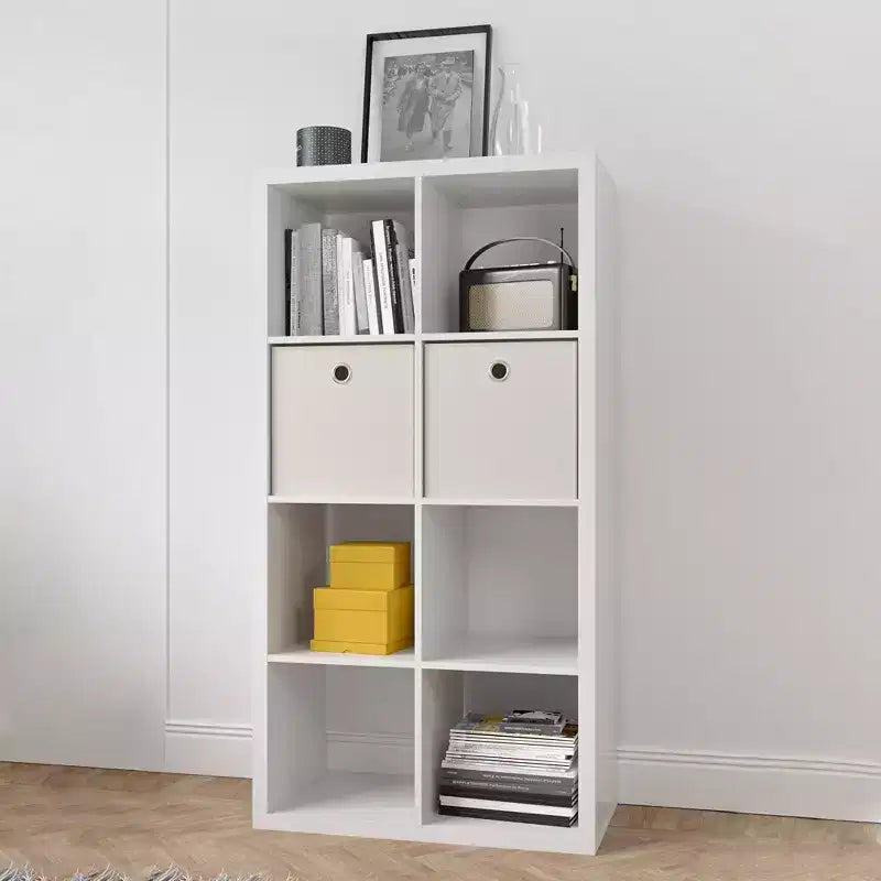 Libreria a cubo a giorno beige/bianca 2x4, scaffale contenitore a 8 cubi