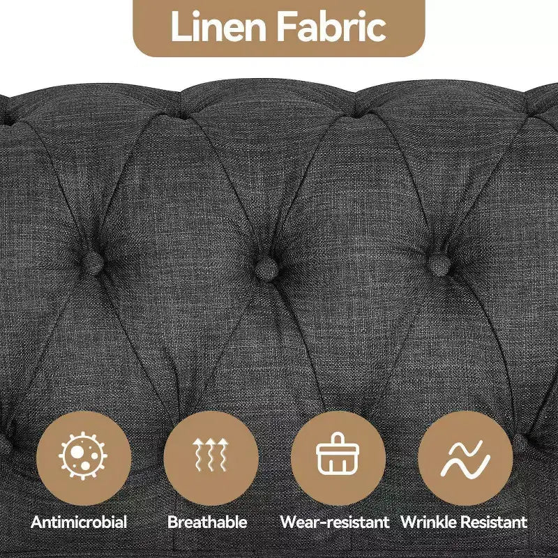 Poltrona accent Chesterfield in lino grigio, capitonné, seduta singola