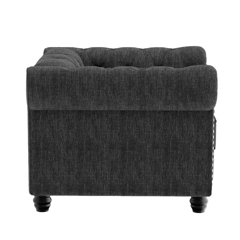 Poltrona accent Chesterfield in lino grigio, capitonné, seduta singola