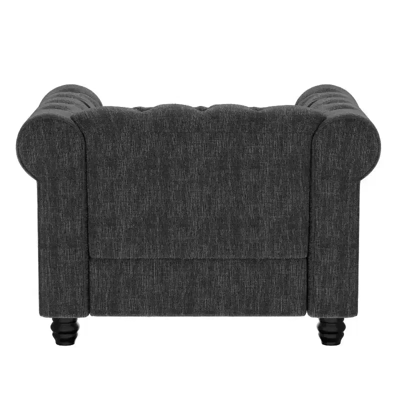 Poltrona accent Chesterfield in lino grigio, capitonné, seduta singola