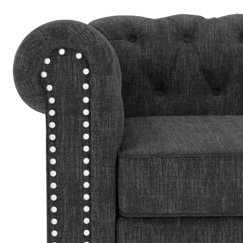 Poltrona accent Chesterfield in lino grigio, capitonné, seduta singola