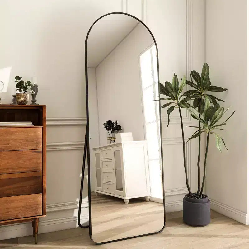 BEAUTYPEAK 64x21 Rectangle With Rounded Top Full Length Mirrors Metal Floor Mirror