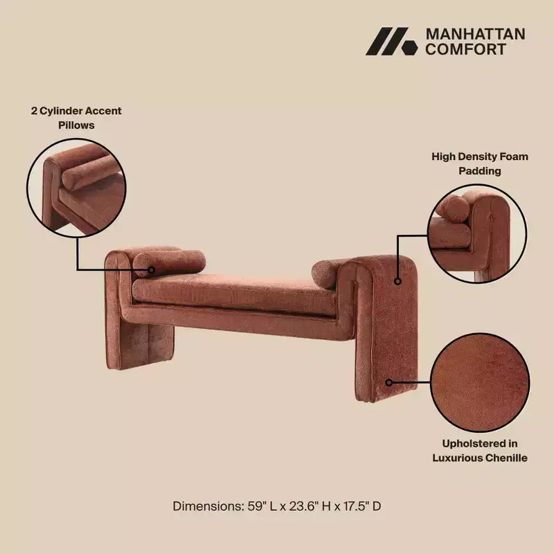 Panca imbottita in ciniglia 150 cm, 2 posti – Nero / Tortora / Avorio / Terracotta