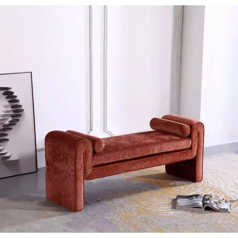 Panca imbottita in ciniglia 150 cm, 2 posti – Nero / Tortora / Avorio / Terracotta